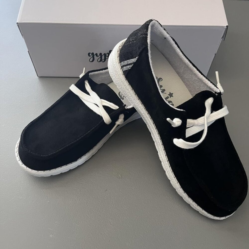 Gypsy Jazz Poppy Suede Black Slip On Shoes